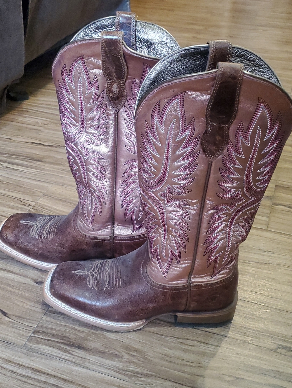 Ariat Pink And Brown Leather Western Boots